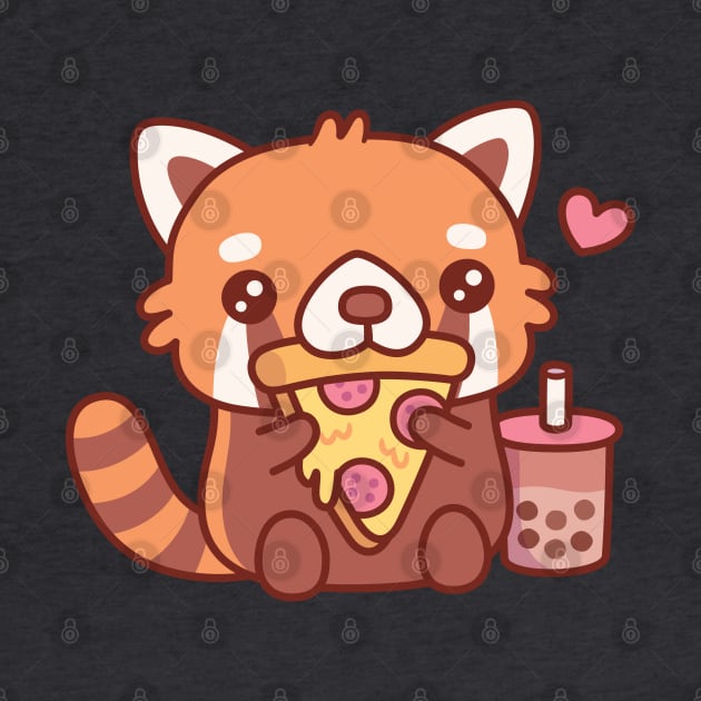Cute Little Red Panda Loves Eating Pepperoni Pizza by rustydoodle
